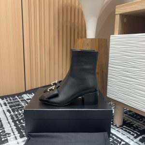 24Fw new Chanel bow double C diamond buckle short boots
