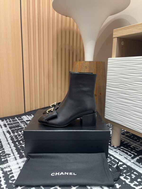 24Fw new Chanel bow double C diamond buckle short boots
