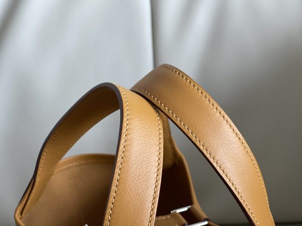.Cargo picotin basket 18cm canvas and swift leather sesame color silver buckle - Image 7