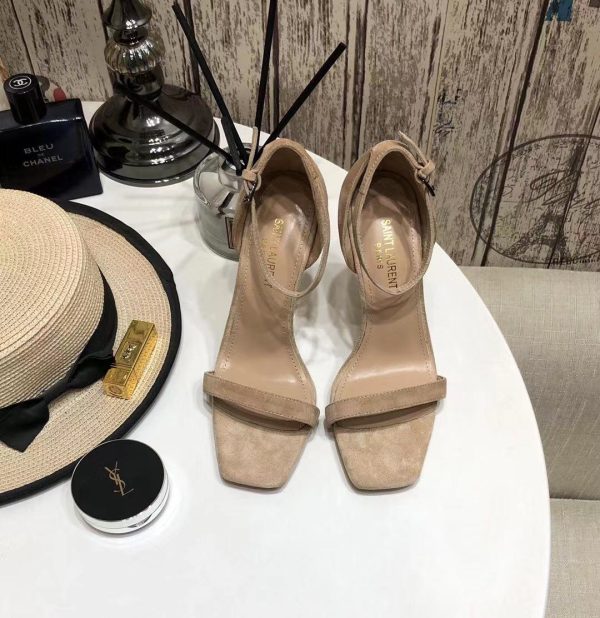 andals with YSL logo heels and square toes